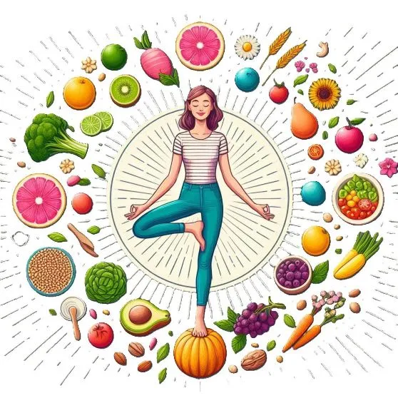 Illustration de fruits et légumes représentant l'équilibre alimentaire
